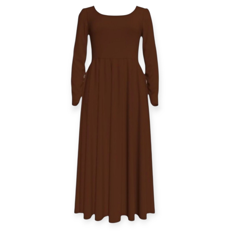 Solid Brown Long Sleeve Dress